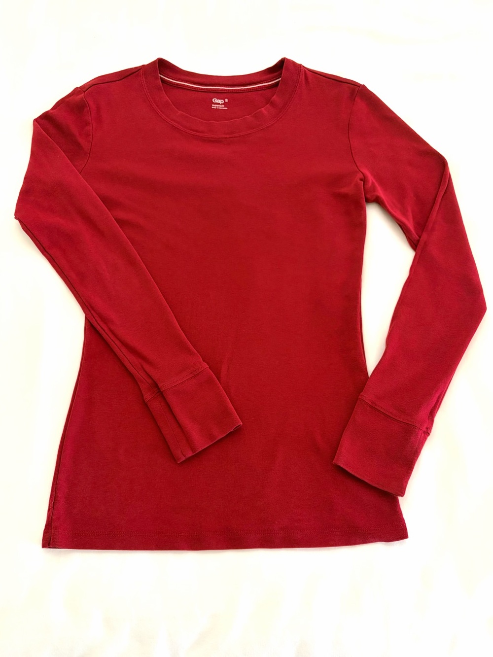 GAP Women's Red Long-Sleeve Crewneck Top Supersoft Small Y2K Collegiate EUC